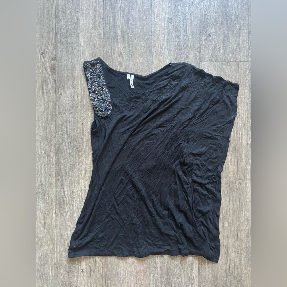 Studio Y Black One-Shoulder Top with Embellishments